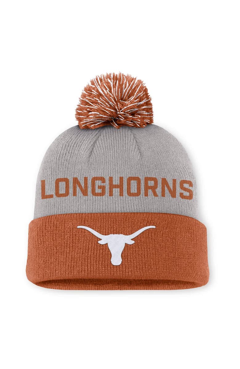 Nike Men's Nike Gray/Texas Orange Texas Longhorns Primetime Peak Cuffed Knit Hat with Pom, Main, color, Gray