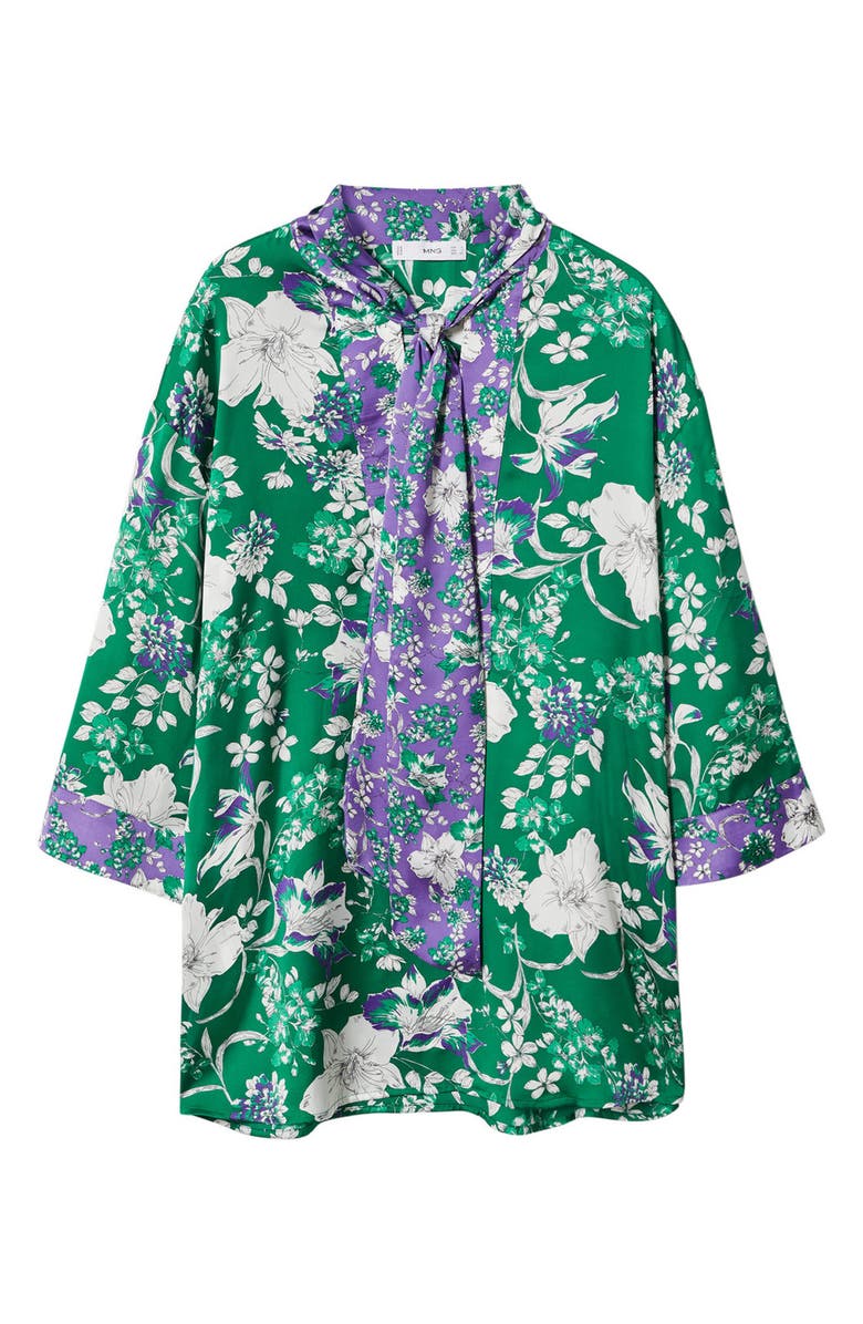 MANGO Floral Split Neck Blouse, Alternate, color, 