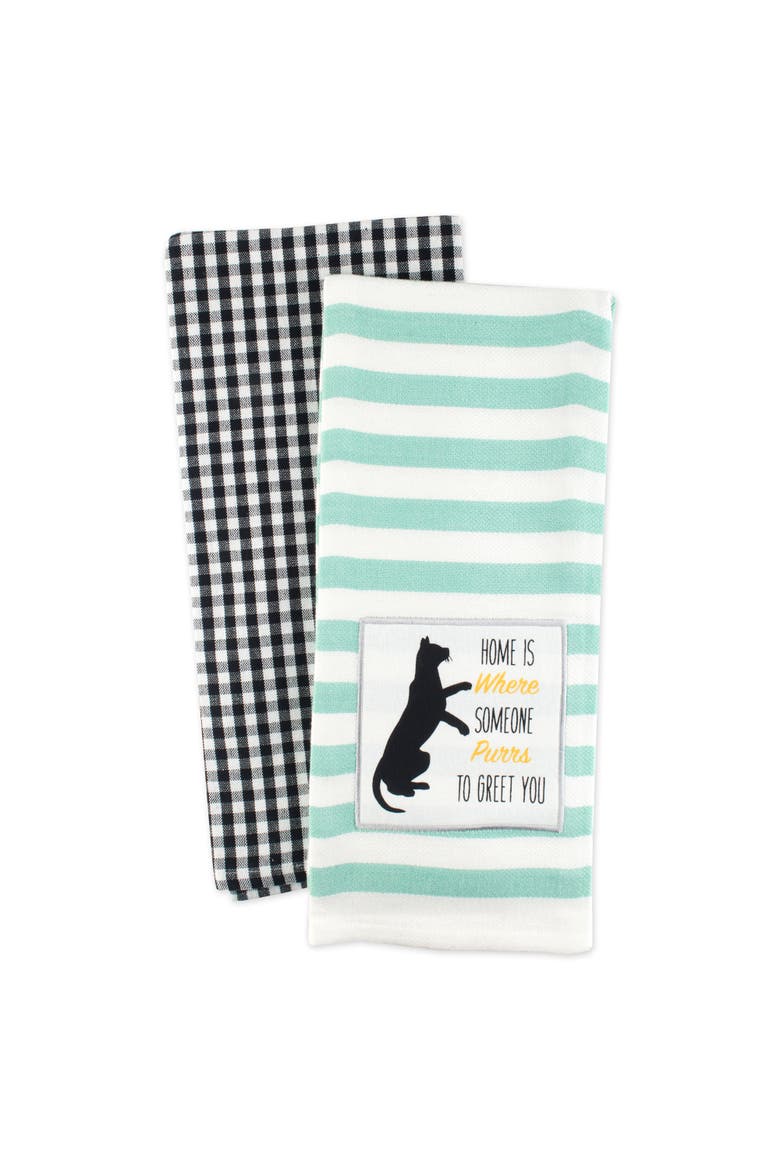 Cat Greeting Embellished Assorted Dishtowel Set/2, Alternate, color, Cat Greetings