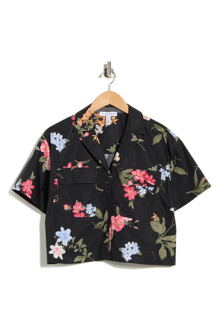 Cotton Poplin Camp Shirt, Alternate, color, BLACK GARDEN FLORAL