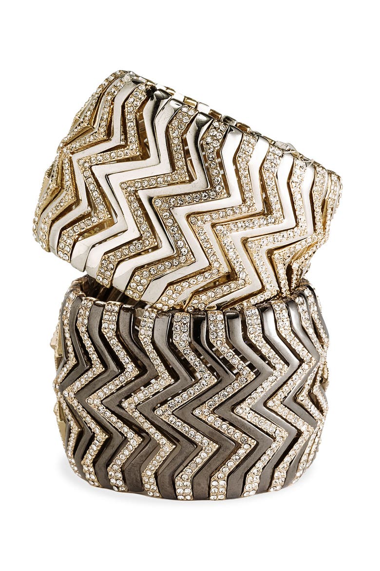 Accessories Wide Chevron Stretch Bracelet, Main, color, HEMATITE/ GOLD/ CLEAR