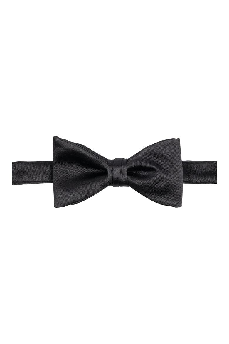 Solid Satin Pre-Tied Bow Tie, Main, color, NOIR