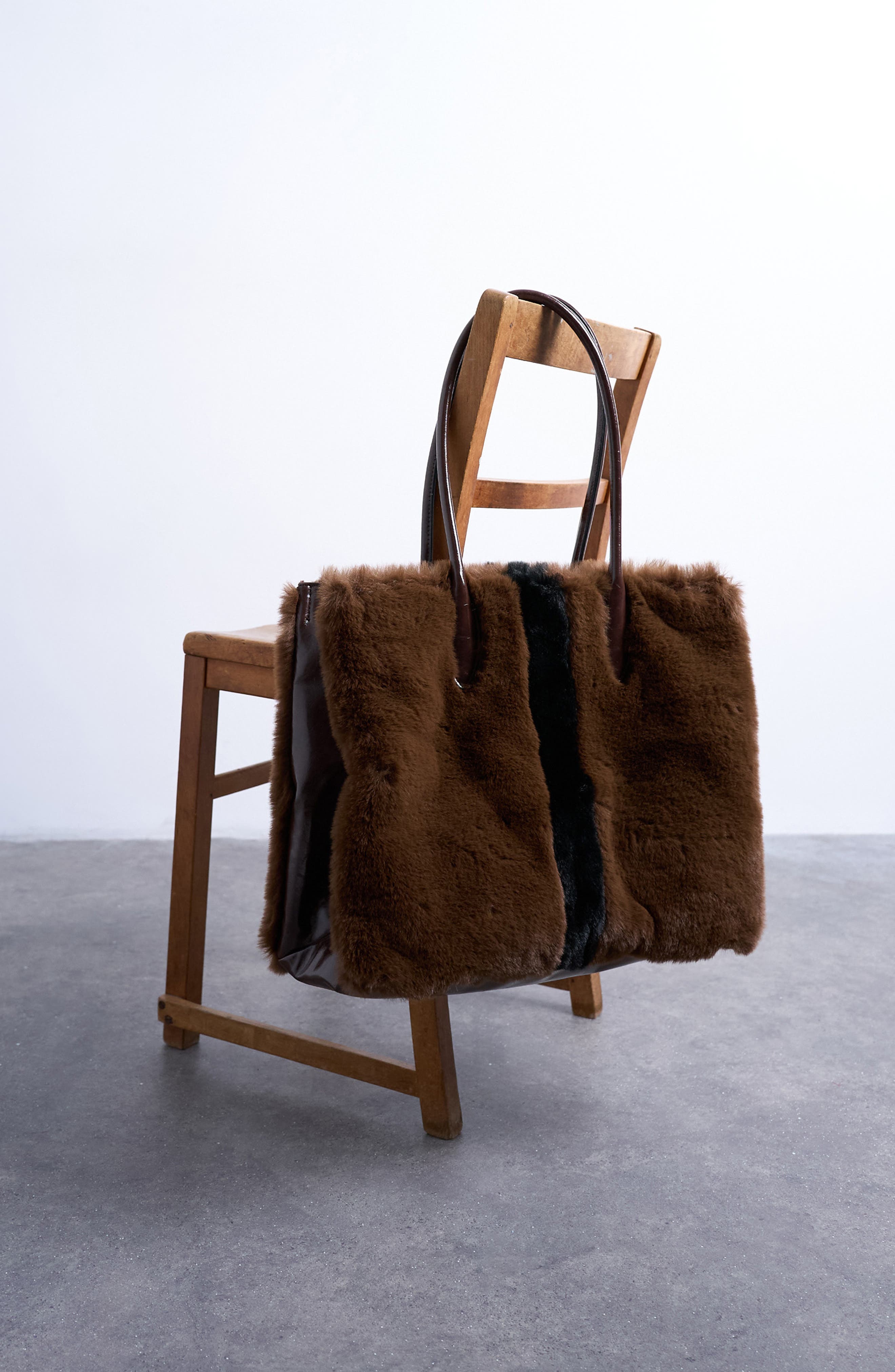 Topshop Faux Fur Tote, Alternate, color, Brown