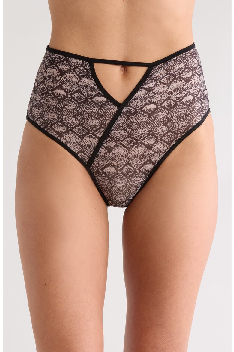 Down the Garden Patch Cutout High Waist Panties, Main, color, BEIGE-BLACK
