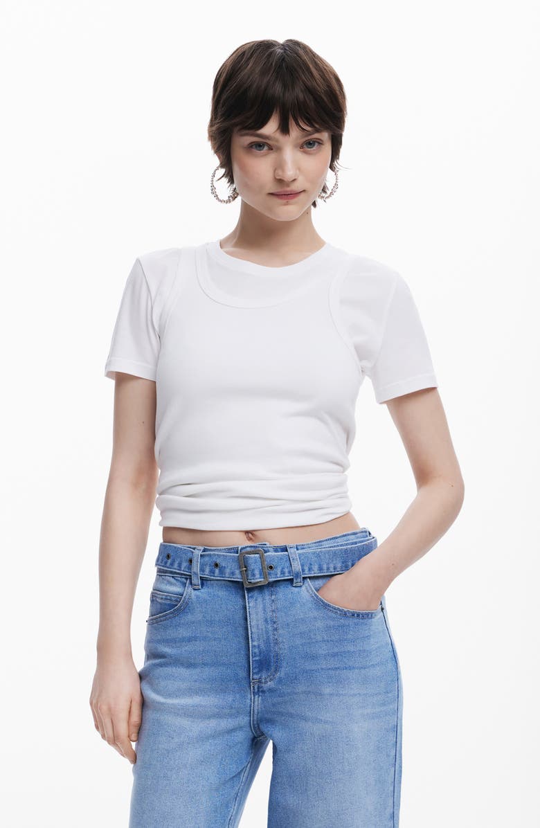 Desigual Floral Embroidered Belted Crop Wide Leg Jeans, Alternate, color, Medium Blue