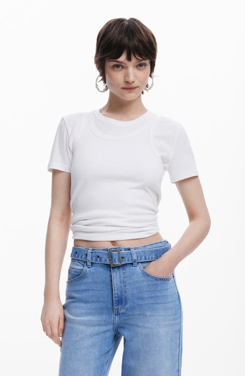Desigual Floral Embroidered Belted Crop Wide Leg Jeans In Blue