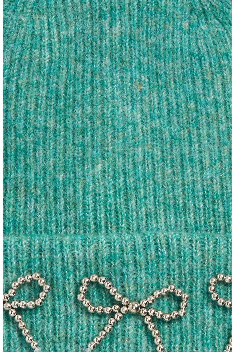 Three Bow Cuff Beanie & Knit Gloves Set, Alternate, color, TEAL