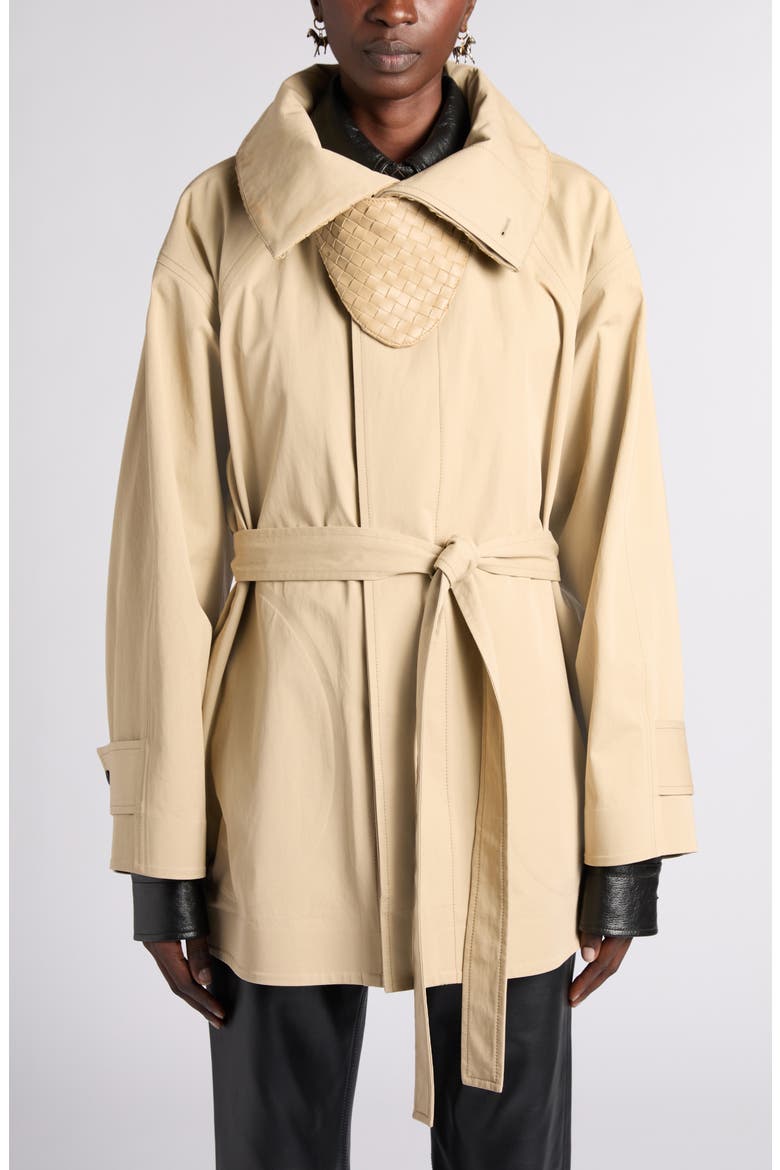 Intrecciato Leather Latch Cotton Trench Jacket, Alternate, color, 2549 SAHARA