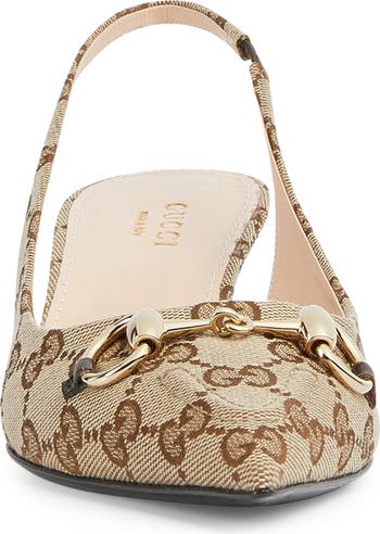 パンプス GUCCI GG SUPREME SLINGBACK PUMPS Women's slingback pump with Horsebit in beige and ebony