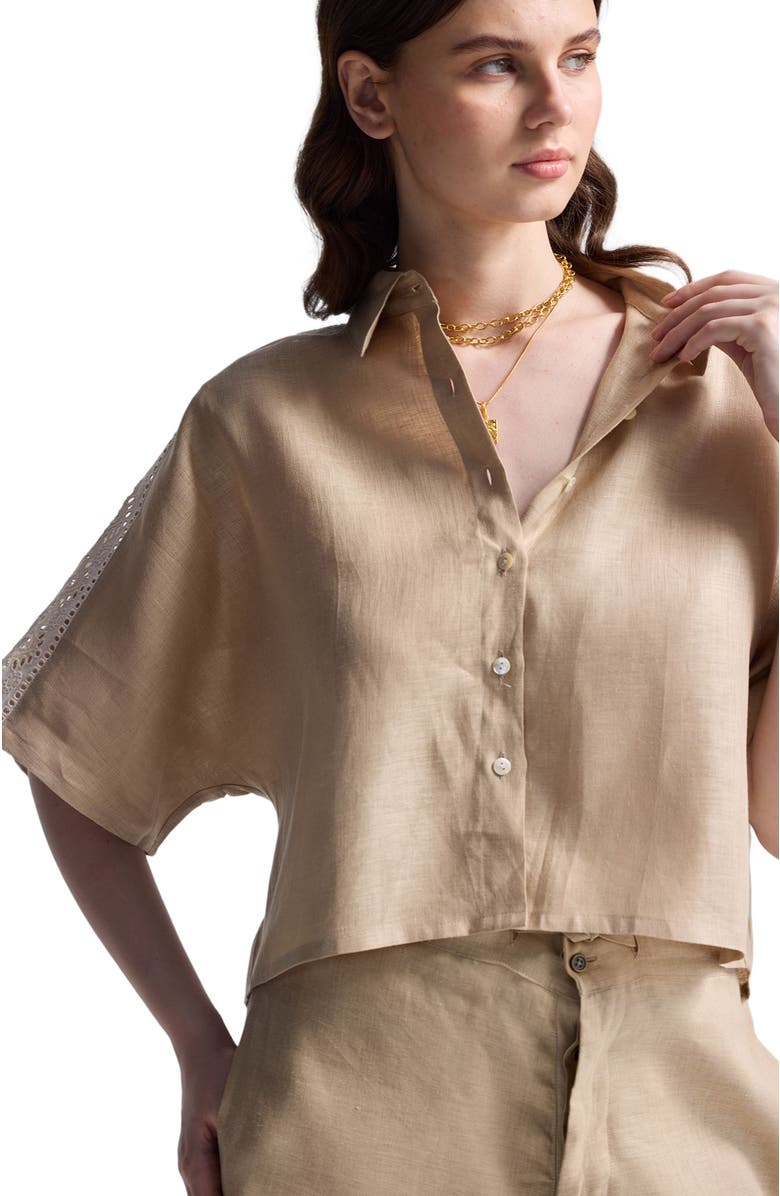 Reistor Boxy Shirt with Lace, Alternate, color, Neutral Beige
