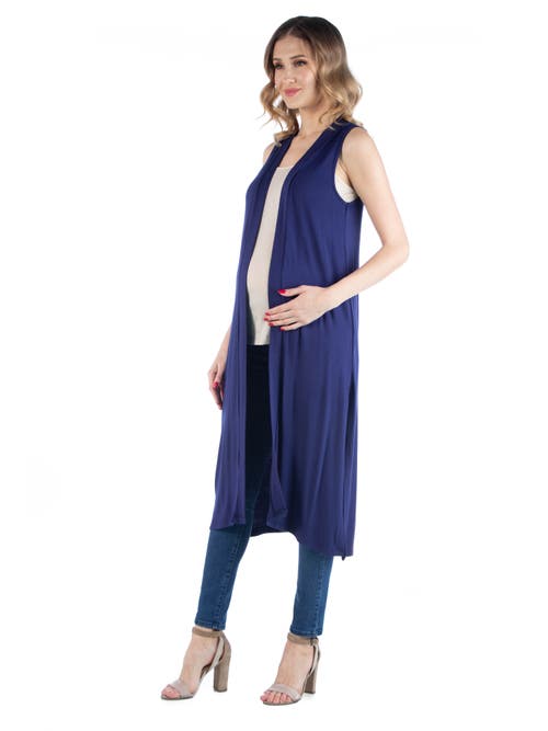 24seven Comfort Apparel Maternity Sleeveless Long Cardigan With Side Slit
