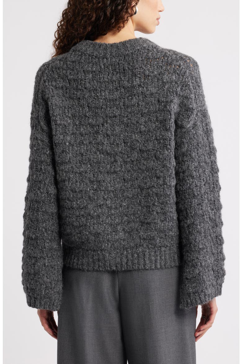 Open Stitch Crewneck Sweater, Alternate, color, GREY DARK CHARCOAL HEATHER