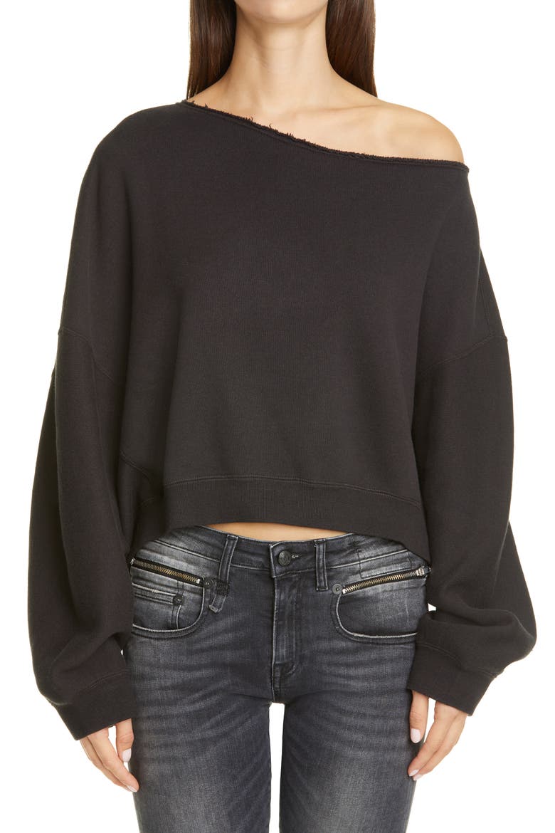 Patti Wide Neck Crop Sweatshirt, Main, color, WASHED BLACK