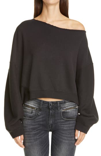 R13 Patti Wide Neck Crop Sweatshirt In Black