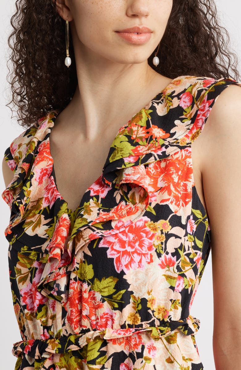 Chelsea28 Ruffle Neck Tiered Maxi Dress, Alternate, color, Black- Multi Verano Bloom