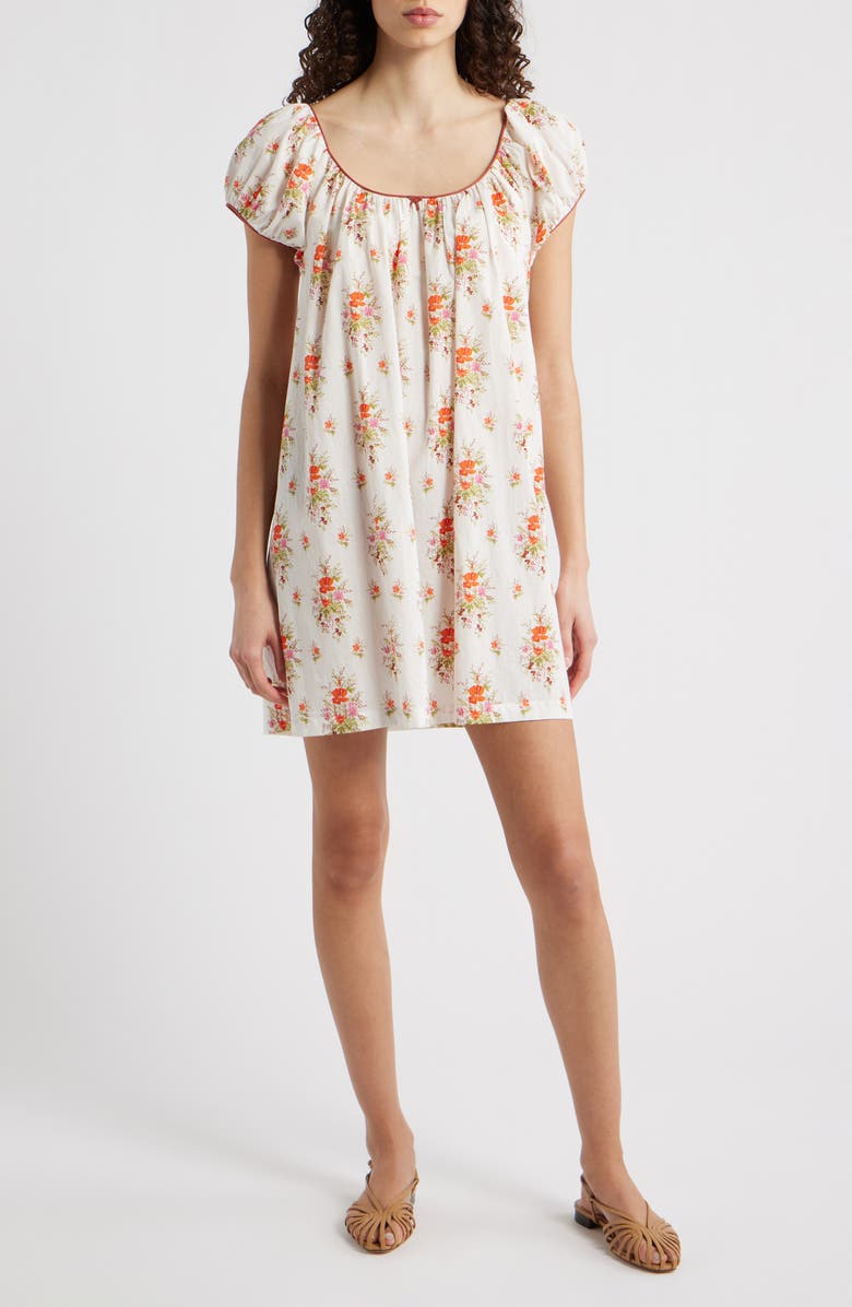 DÔEN Julia Floral Print Organic Cotton Shift Dress, Main, color, Rose Petit Bouquet De Chamonix