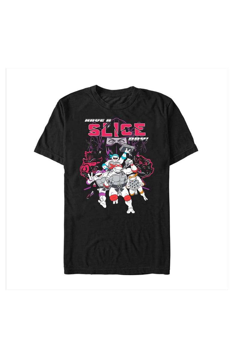 TEENAGE MUTANT NINJA TURTLES Men's Teenage Mutant Ninja Turtles Have a Slice Day Sketch Art Graphic T-Shirt, Alternate, color, Black