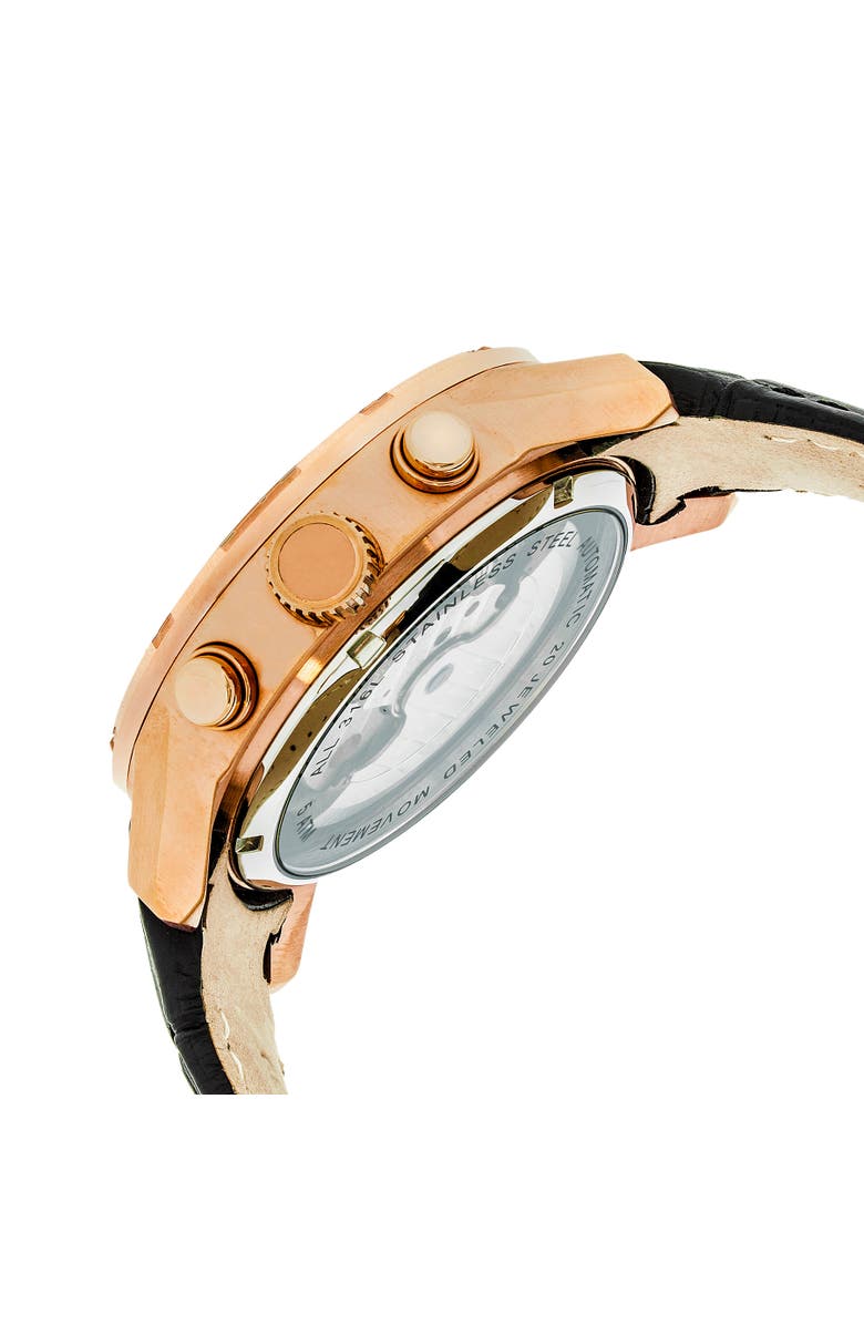 Heritor Automatic Hannibal Semi-Skeleton Leather-Band Watch, Alternate, color, Rose Gold/Black