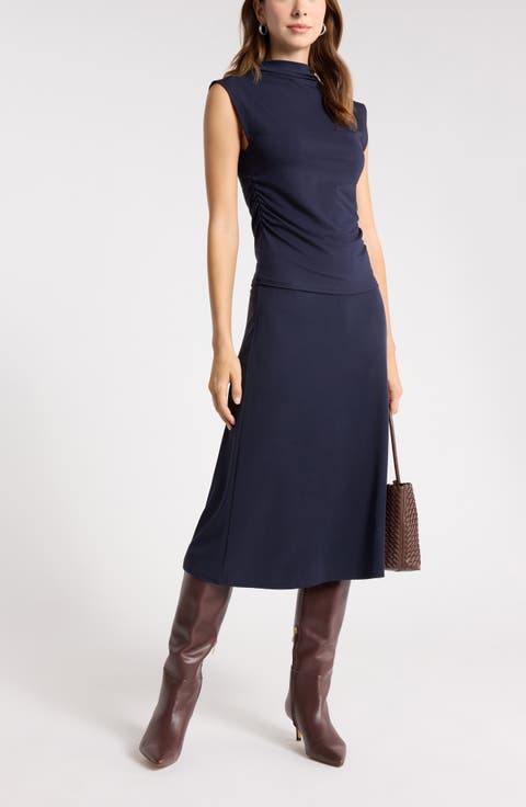 Sleeveless Ruched Mock Neck Top