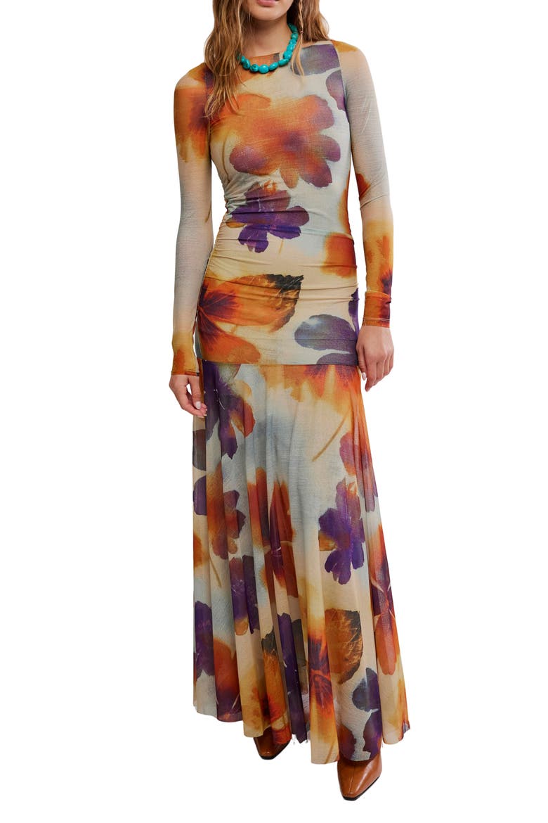 Sunnei Long Sleeve Mesh Dress, Main, color, SUNRISE COMBO