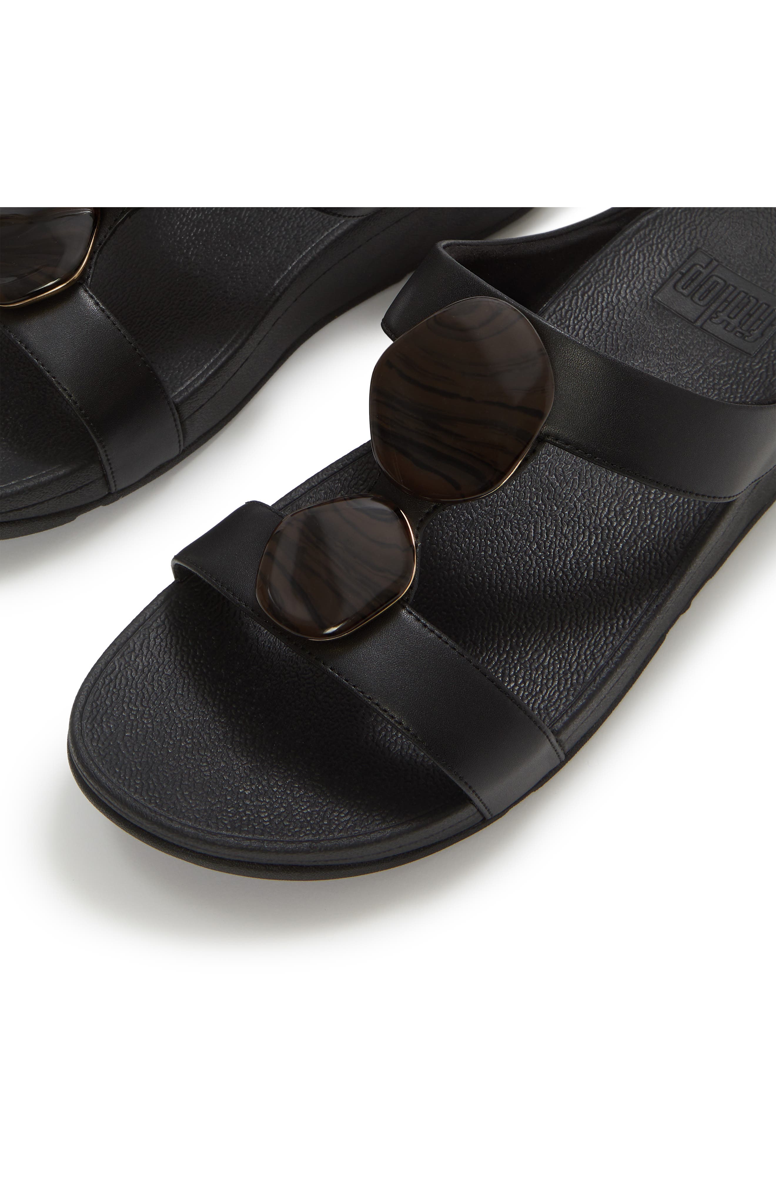 Fino Marbled Stone H-Bar Slide Sandal, Alternate, color, BLACK