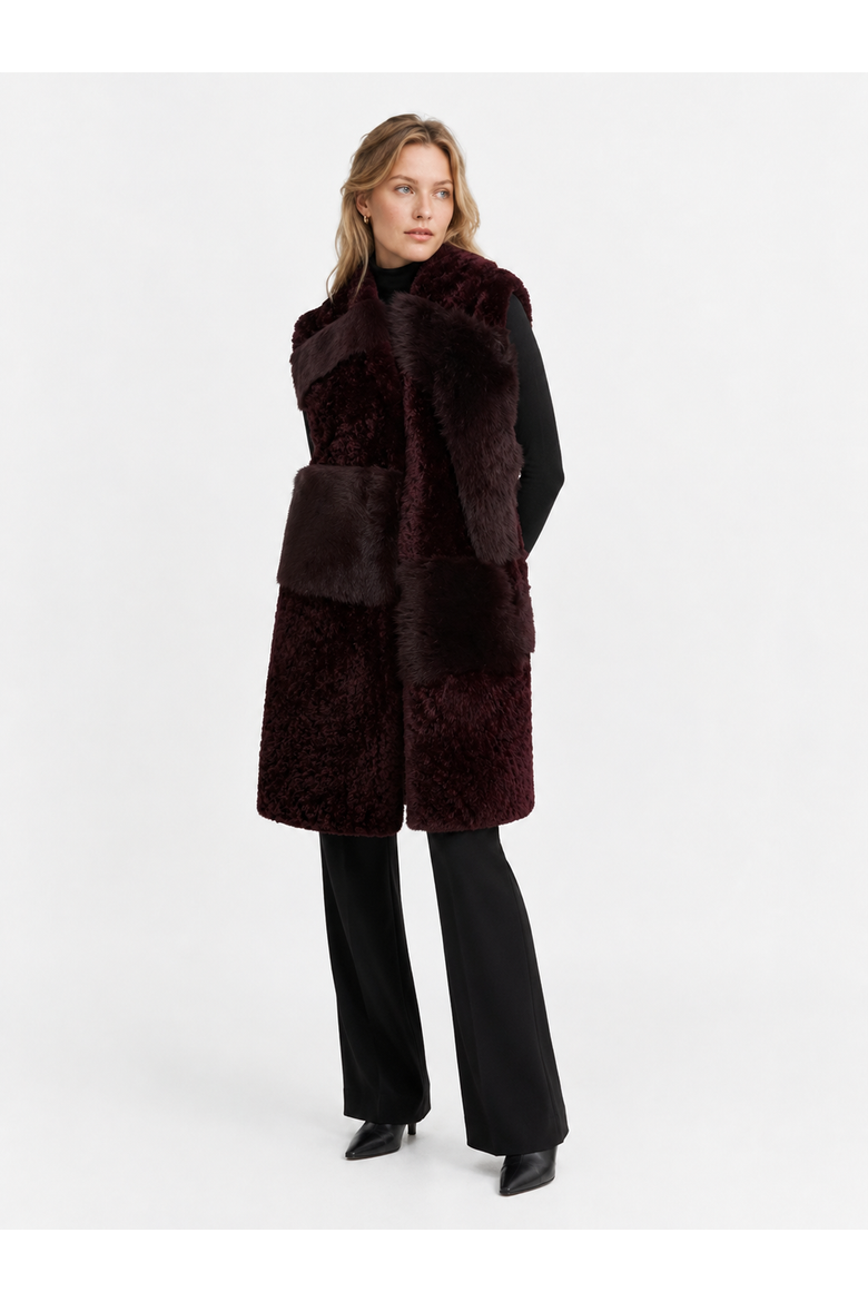 Dolce Shearling Midi Vest, Alternate, color, Burgundy