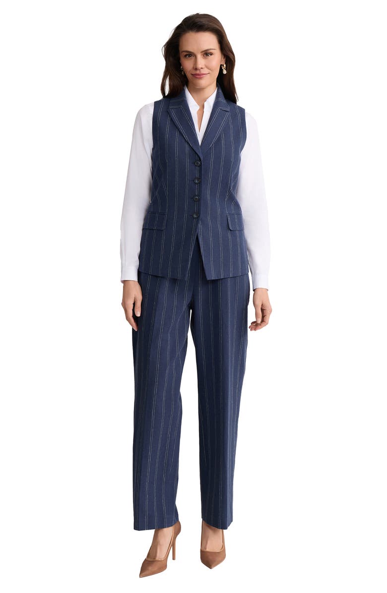 Jones New York Pinstripe Linen & Cotton Vest, Alternate, color, Pacific Navy/ Natural White