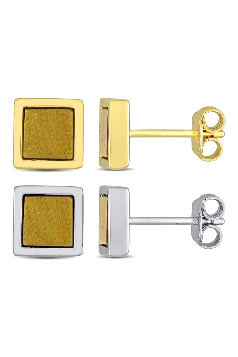 Men's Set of 2 Tiger's Eye Square Stud Earrings, Main, color, YELLOW