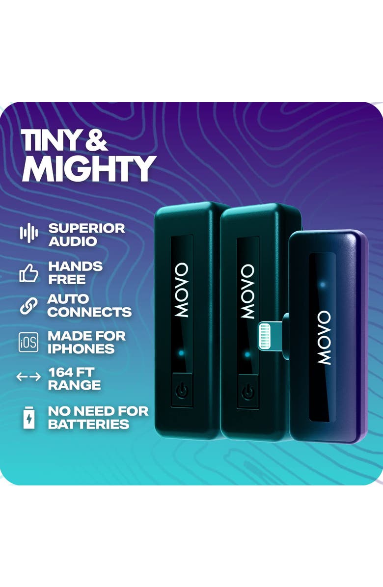 MOVO Wireless Mini DI Duo Ultra Compact Wireless Lavalier Microphones for iPhone, Alternate, color, Black