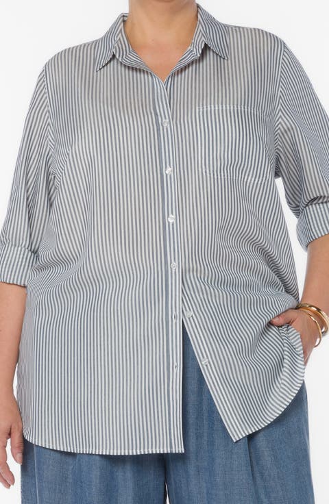 Elisa Striped Roll Sleeve Shirt (Plus Size)
