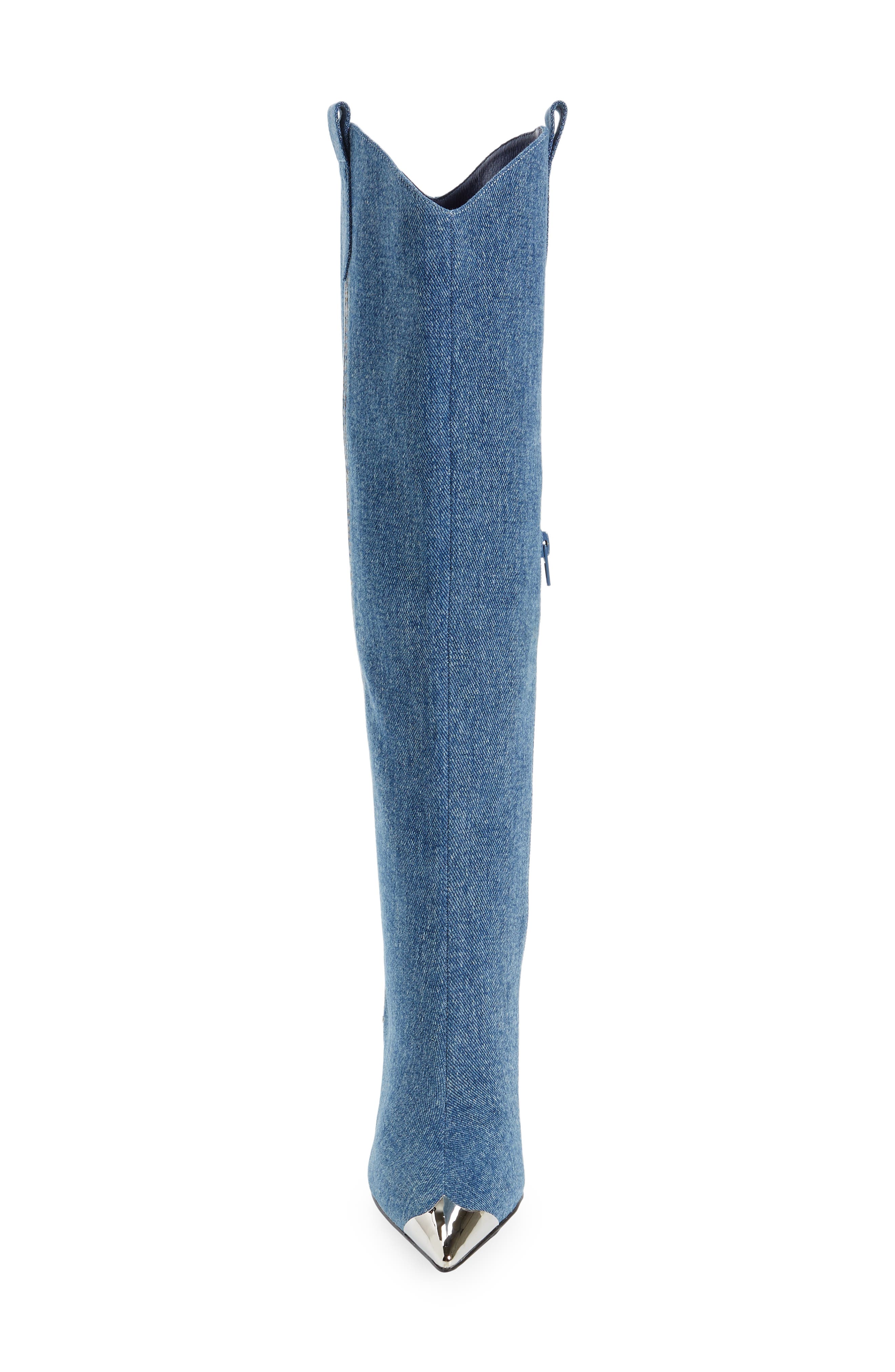 Jeffrey Campbell By Golly Knee High Denim Western Boot, Alternate, color, 