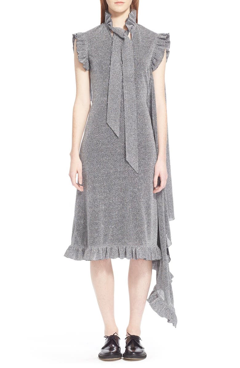 VETEMENTS Metallic Ruffle Midi Dress, Main, color, 
