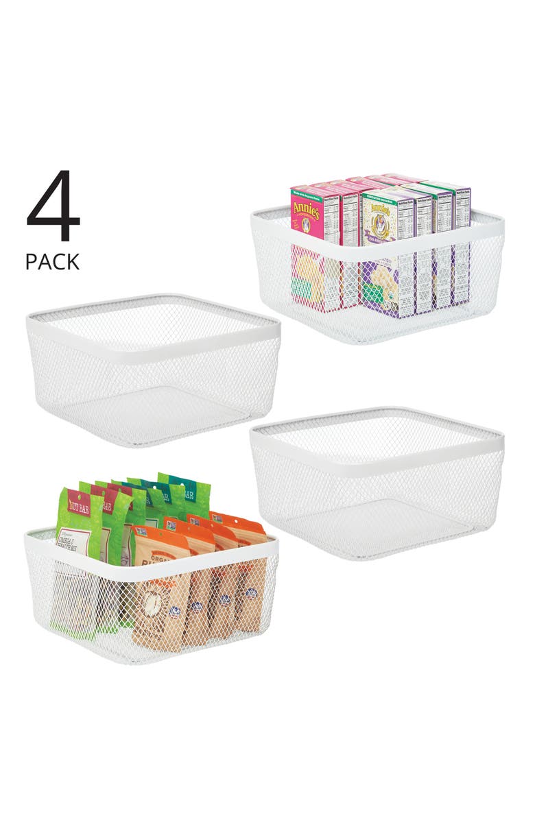 mDesign Metal Mesh Pantry Basket for Kitchen Storage - Set of 4 - White, Alternate, color, White