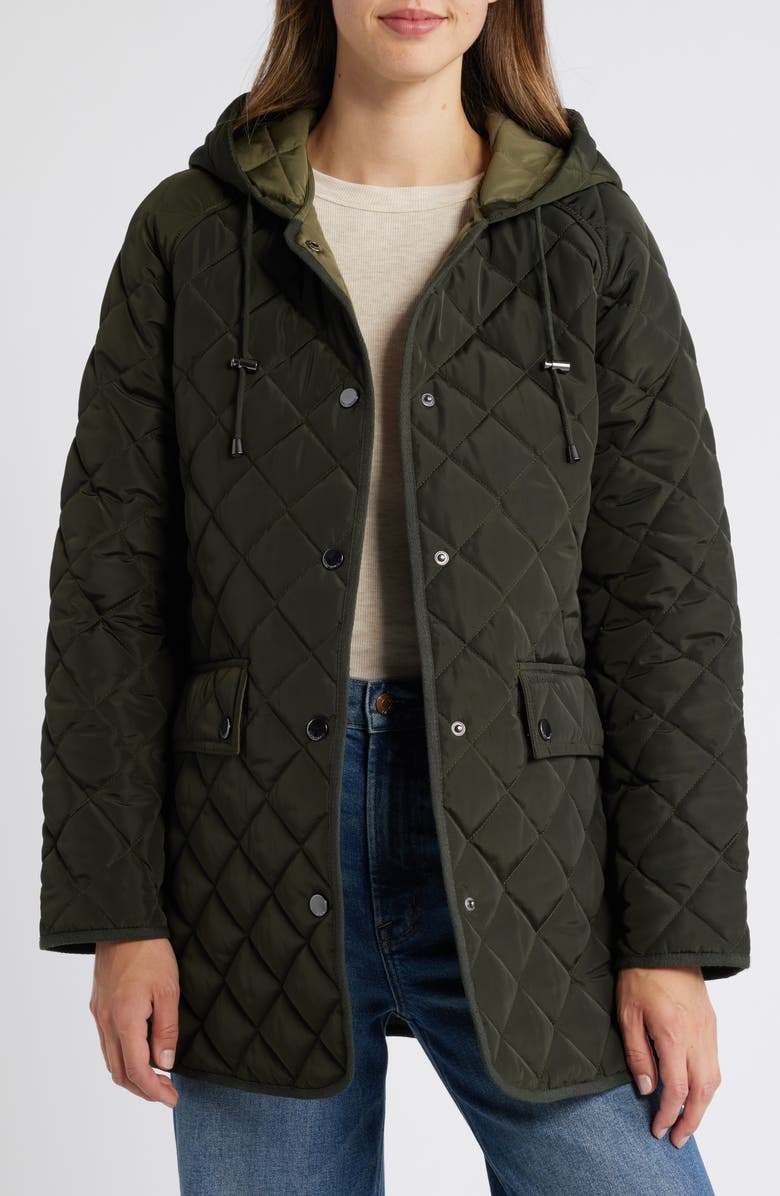 Lucky Brand Quilted A-Lined Hooded Coat, Alternate, color, 