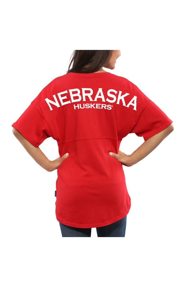 SPIRIT JERSEY Women's Scarlet Nebraska Huskers Spirit Jersey Oversized T-Shirt, Main, color, Red