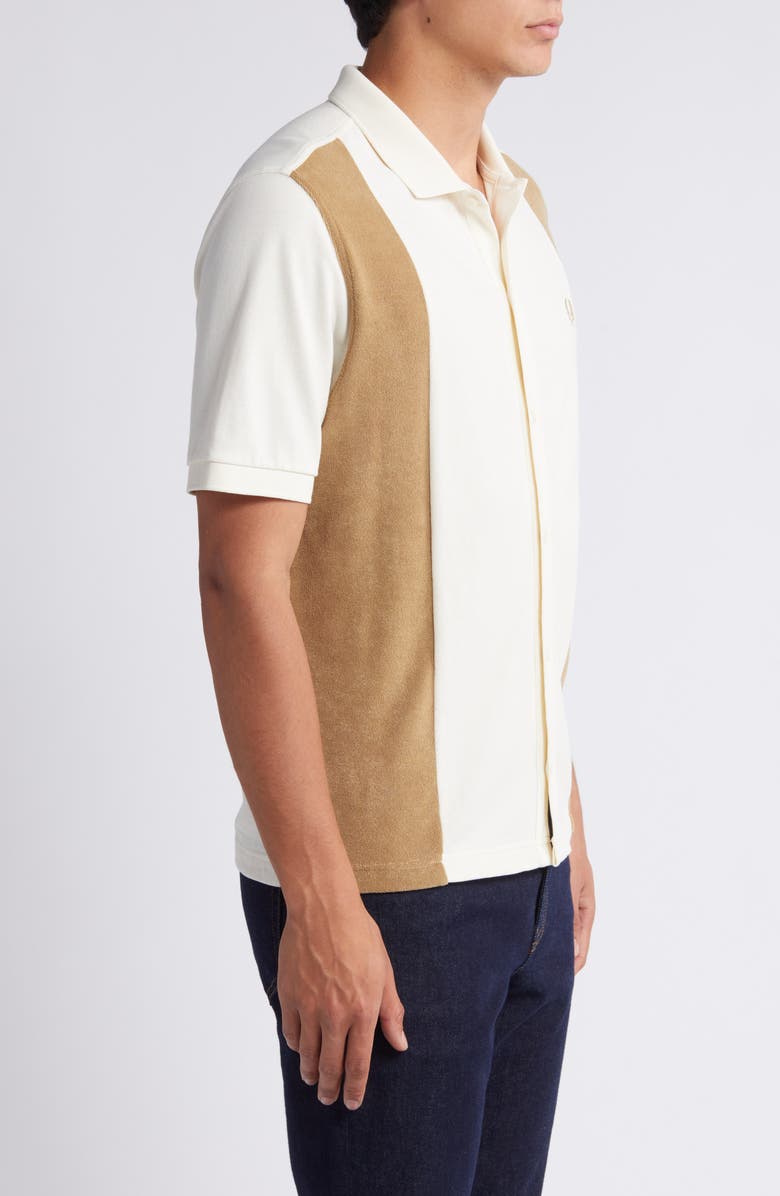 Fred Perry Panel Colorblock Terry Cloth Short Sleeve Button-Up Shirt, Alternate, color,