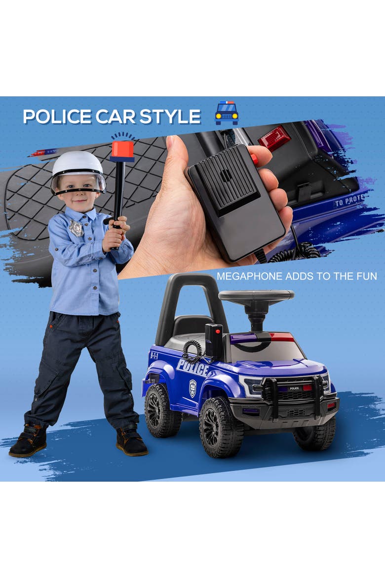 Kids Police Car Ride-on with Megaphone, Storage, Alternate, color, Blue