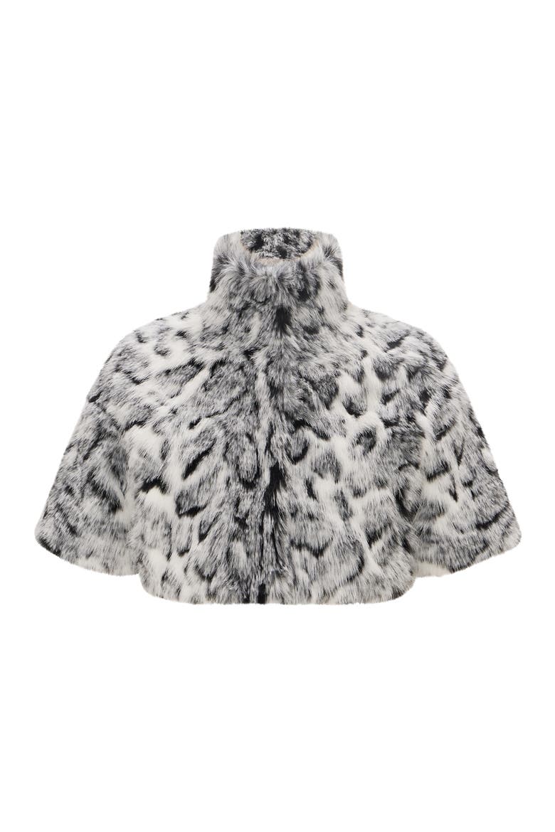 Fur-Free Fox (Faux Fur) Animal Printed Bolero with Short Sleeves, Alternate, color, GRAY SNOW LPRD
