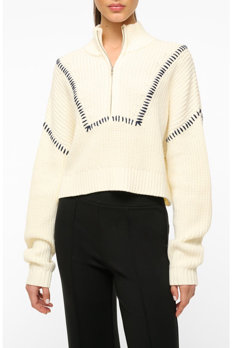 Hampton Crop Half Zip Sweater, Main, color, IVORY/ NAVY