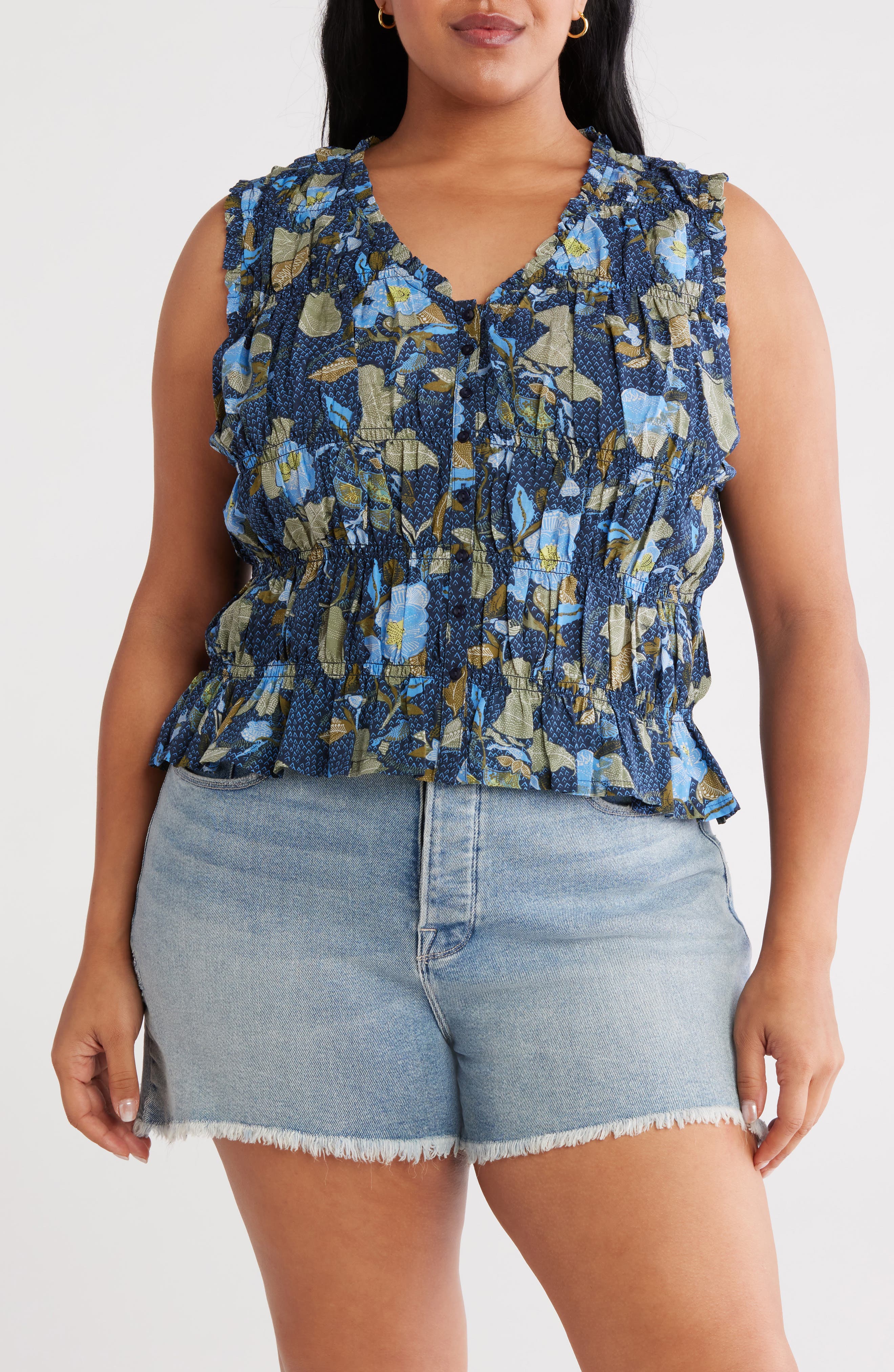 Treasure & Bond Print Shirred Tank