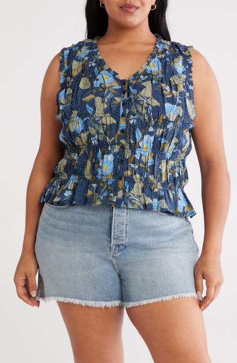 Print Shirred Tank (Plus)