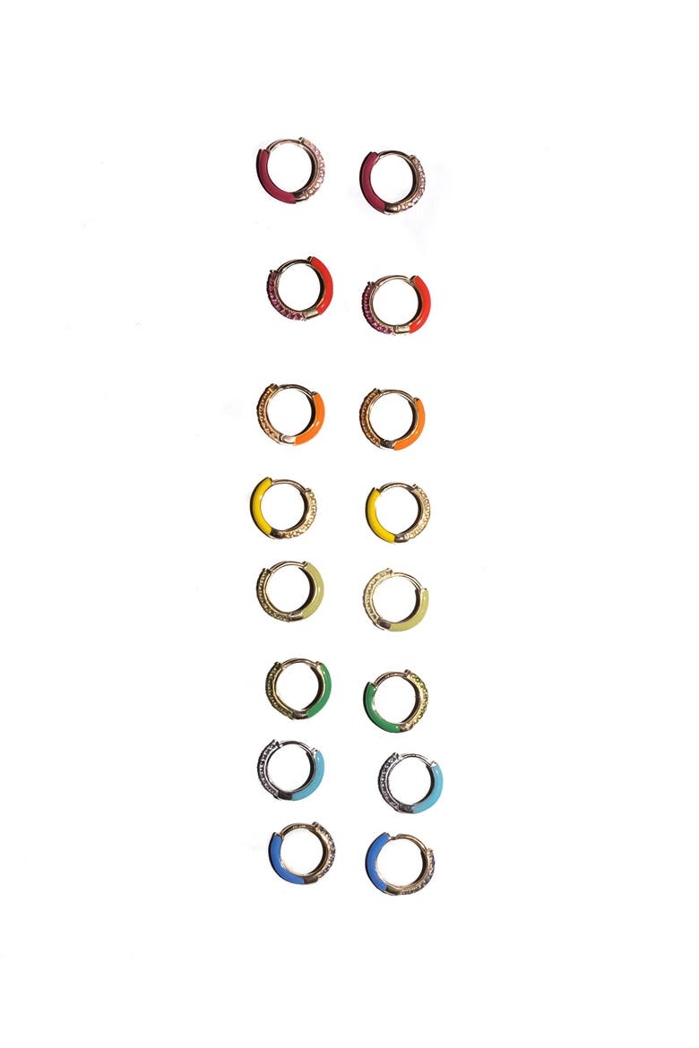 Enamel Sparkle Huggies in 14K Gold, Main, color, Orange Fire Opal