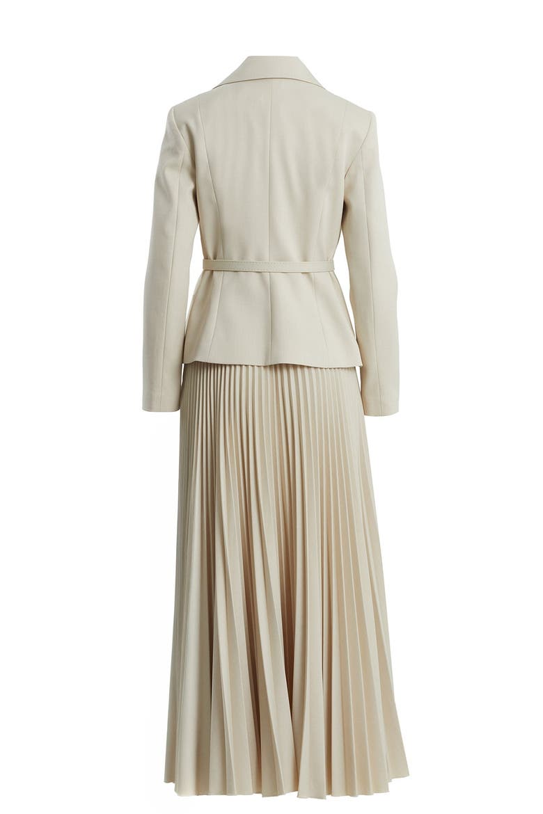 Beige Belted Blazer Pleated Skirt Set, Alternate, color, Beige