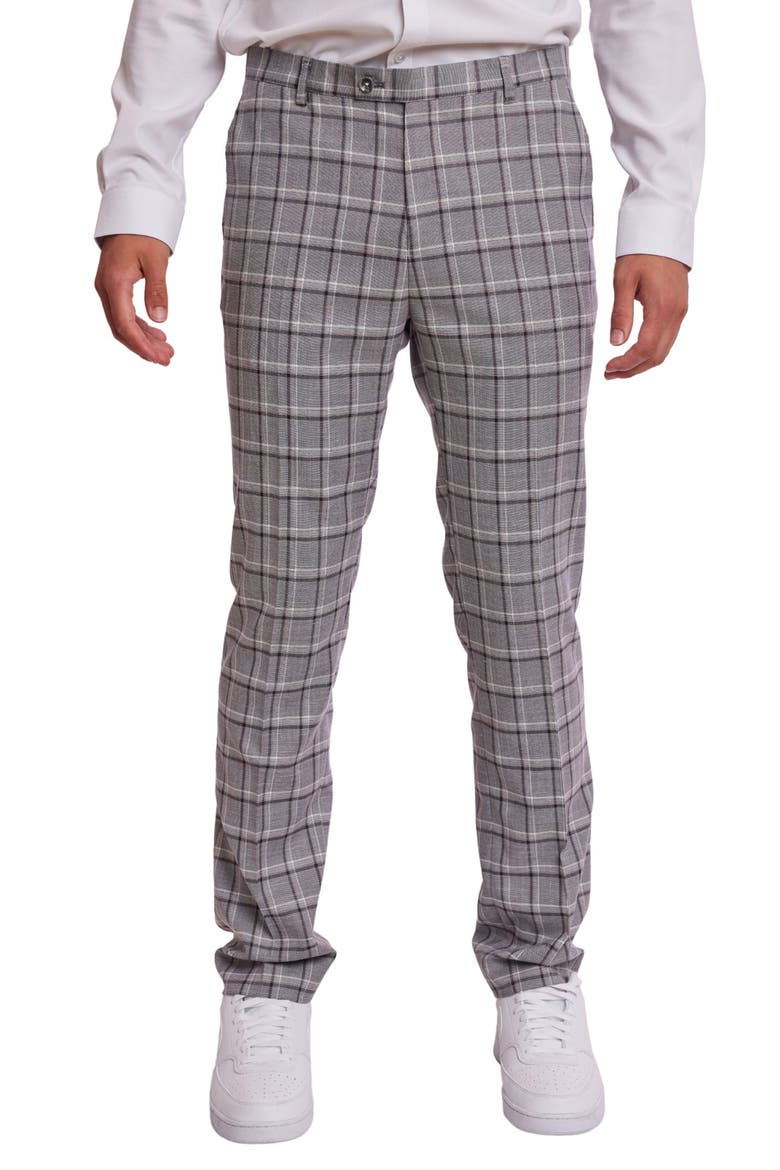 Downing Slim Flat Front Windowpane Dress Pants, Main, color, GREY WHITE PEACH CHECK