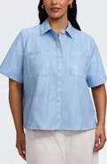 Foxcroft Demi Elbow Sleeve Faux Leather Button-Up Shirt
