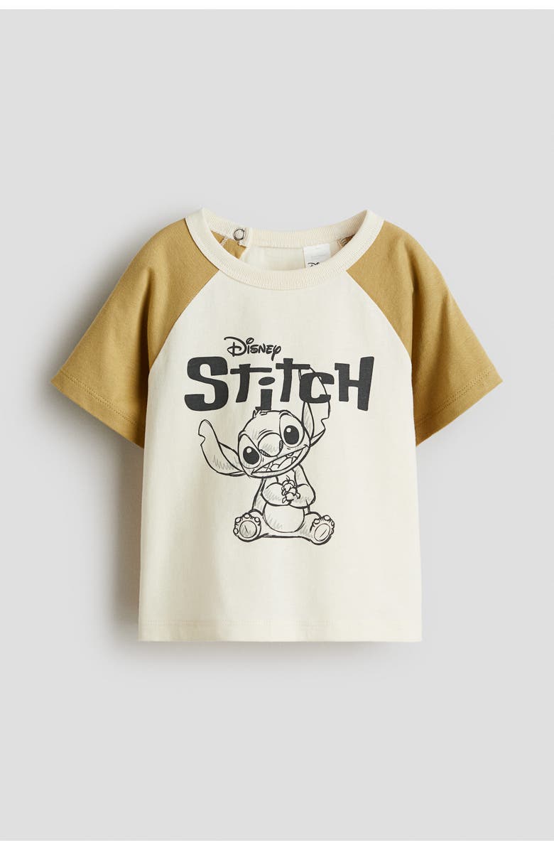 H&M Print-motif Cotton T-shirt, Main, color, Cream/Lilo & Stitch