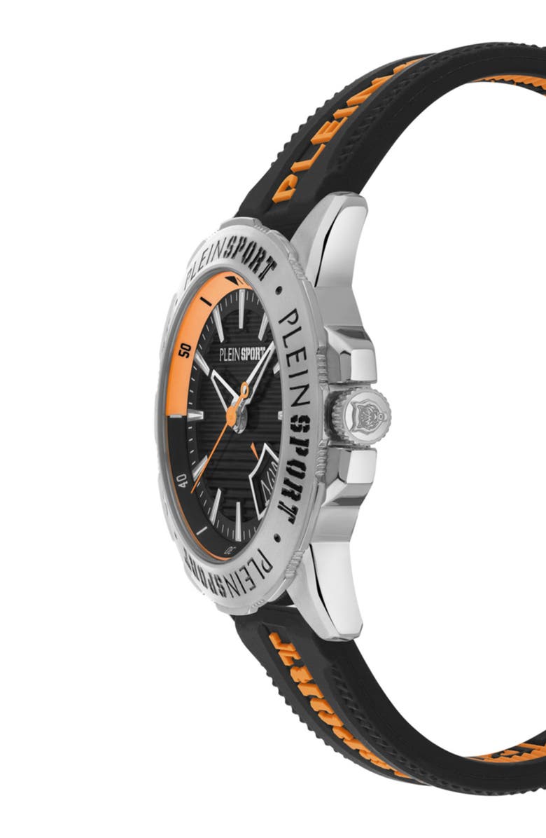 PLEIN SPORT Rampage Silicone Strap Watch, 44mm, Alternate, color, Black/ Orange/ Steel