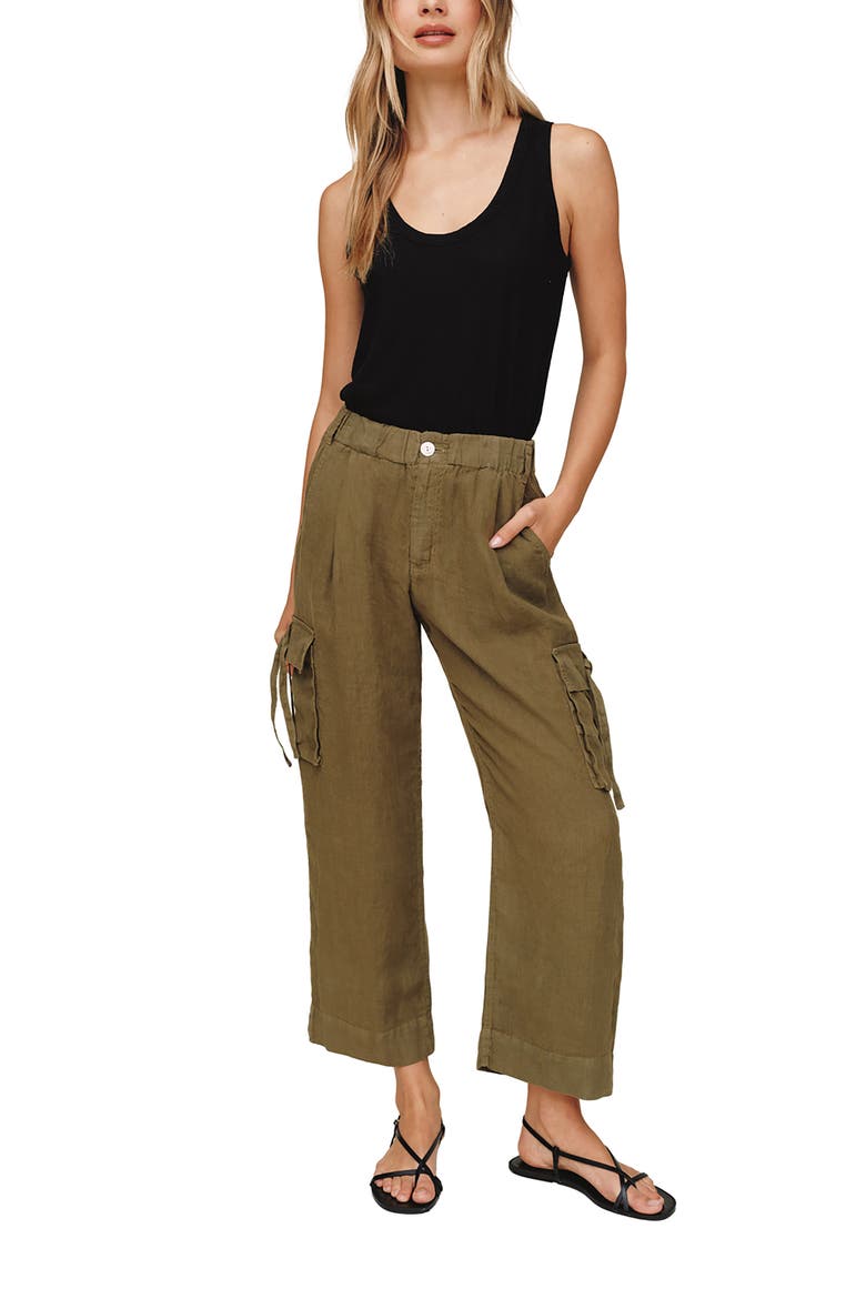 Cargo Ties Ankle Linen Pants, Alternate, color, OLIVE STONE