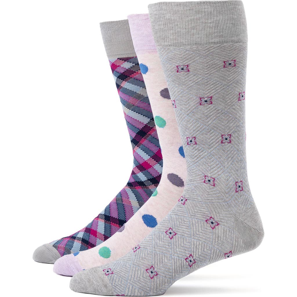 Lorenzo Uomo 3-pack Assorted Dress Socks In Grey Multi