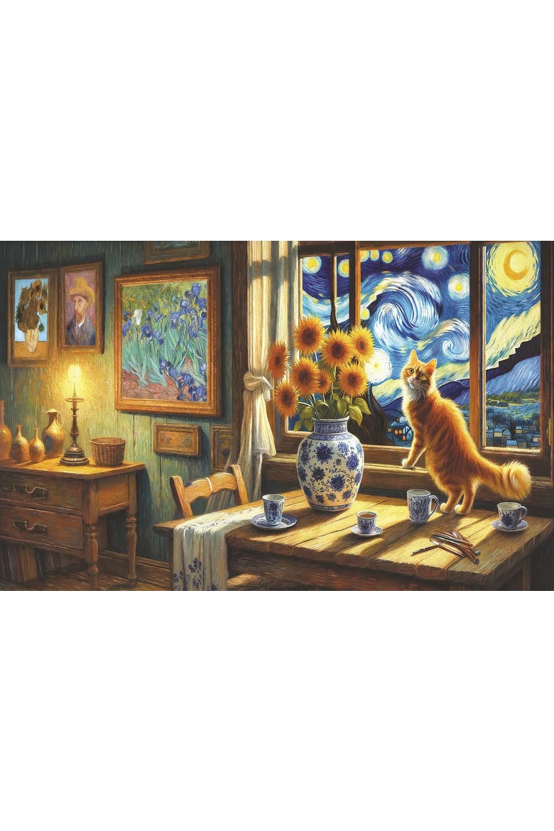 Van Gogh the Cat on a Starry Night 550 piece Jigsaw Puzzle for Adults, Alternate, color, Multicolor